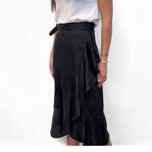 Re:named black silk wrap skirt